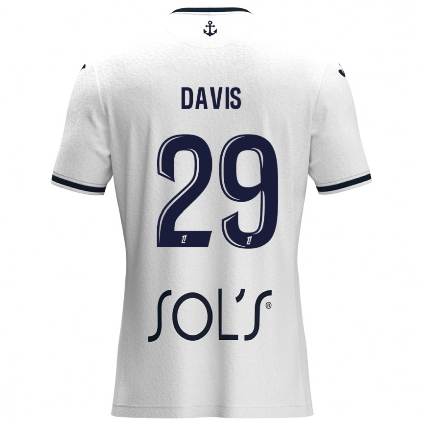 Kinder Fußball Deja Davis #29 Weiß Dunkelblau Auswärtstrikot Trikot 2024/25 T-Shirt Luxemburg