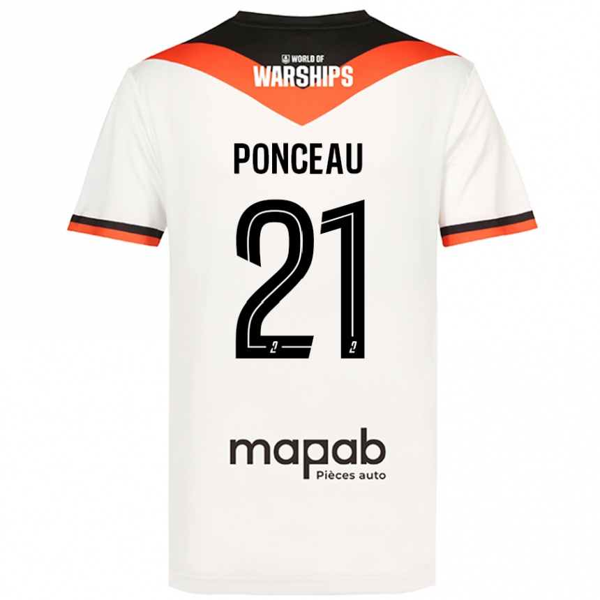 Kinder Fußball Julien Ponceau #21 Weiß Auswärtstrikot Trikot 2024/25 T-Shirt Luxemburg