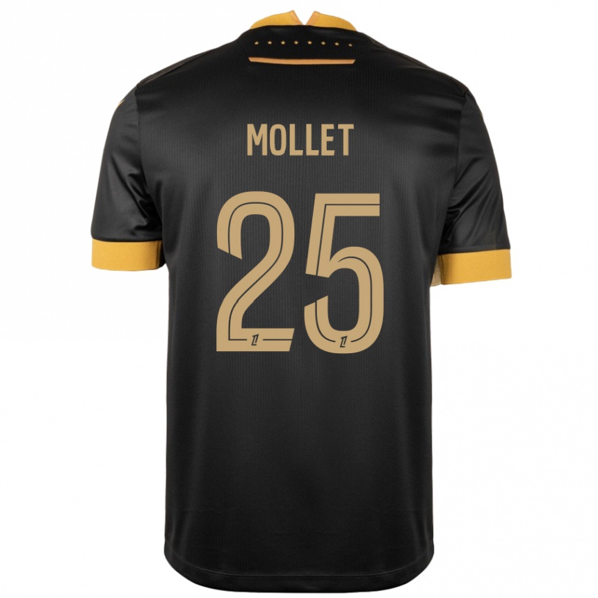 Kinder Fußball Florent Mollet #25 Schwarz Braun Auswärtstrikot Trikot 2024/25 T-Shirt Luxemburg