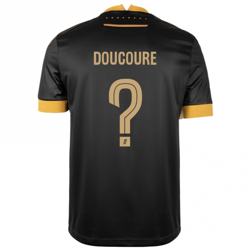 Kinder Fußball Sekou Doucoure #0 Schwarz Braun Auswärtstrikot Trikot 2024/25 T-Shirt Luxemburg