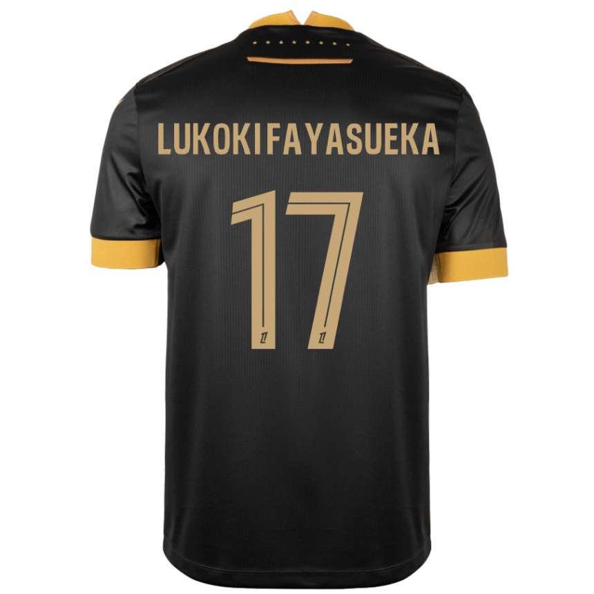 Kinder Fußball Kévin Lukoki Fayasueka #17 Schwarz Braun Auswärtstrikot Trikot 2024/25 T-Shirt Luxemburg