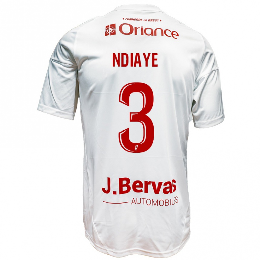 Kinder Fußball Abdoulaye Ndiaye #3 Weiß Rot Auswärtstrikot Trikot 2024/25 T-Shirt Luxemburg