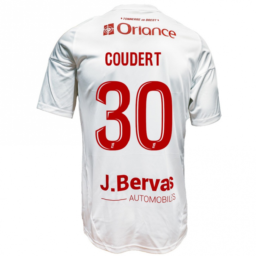 Kinder Fußball Grégoire Coudert #30 Weiß Rot Auswärtstrikot Trikot 2024/25 T-Shirt Luxemburg