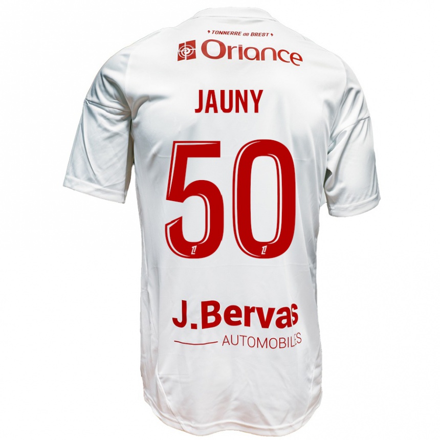 Kinder Fußball Noah Jauny #50 Weiß Rot Auswärtstrikot Trikot 2024/25 T-Shirt Luxemburg