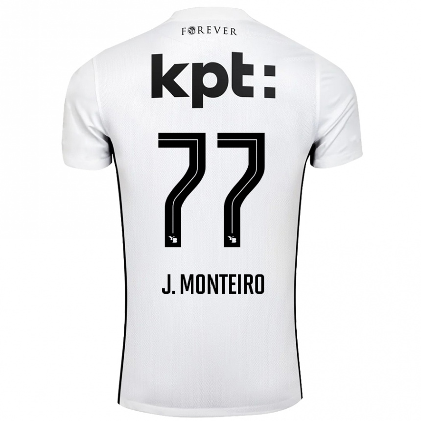 Kinder Fußball Joël Monteiro #77 Weiß Schwarz Auswärtstrikot Trikot 2024/25 T-Shirt Luxemburg