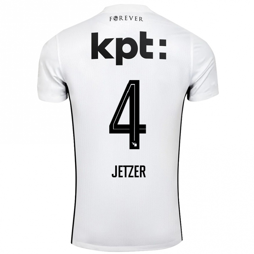 Kinder Fußball Lorin Jetzer #4 Weiß Schwarz Auswärtstrikot Trikot 2024/25 T-Shirt Luxemburg