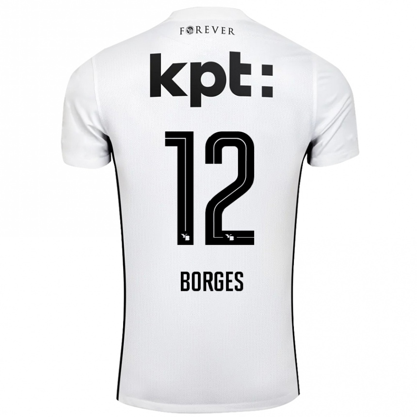 Kinder Fußball David Borges #12 Weiß Schwarz Auswärtstrikot Trikot 2024/25 T-Shirt Luxemburg