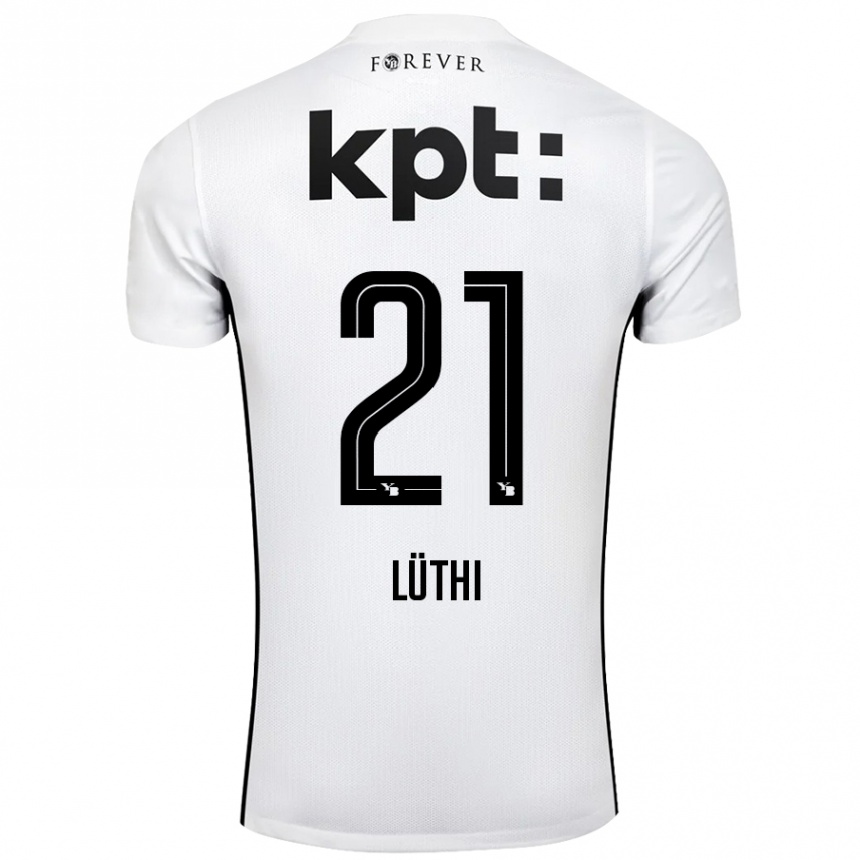 Kinder Fußball Janis Lüthi #21 Weiß Schwarz Auswärtstrikot Trikot 2024/25 T-Shirt Luxemburg