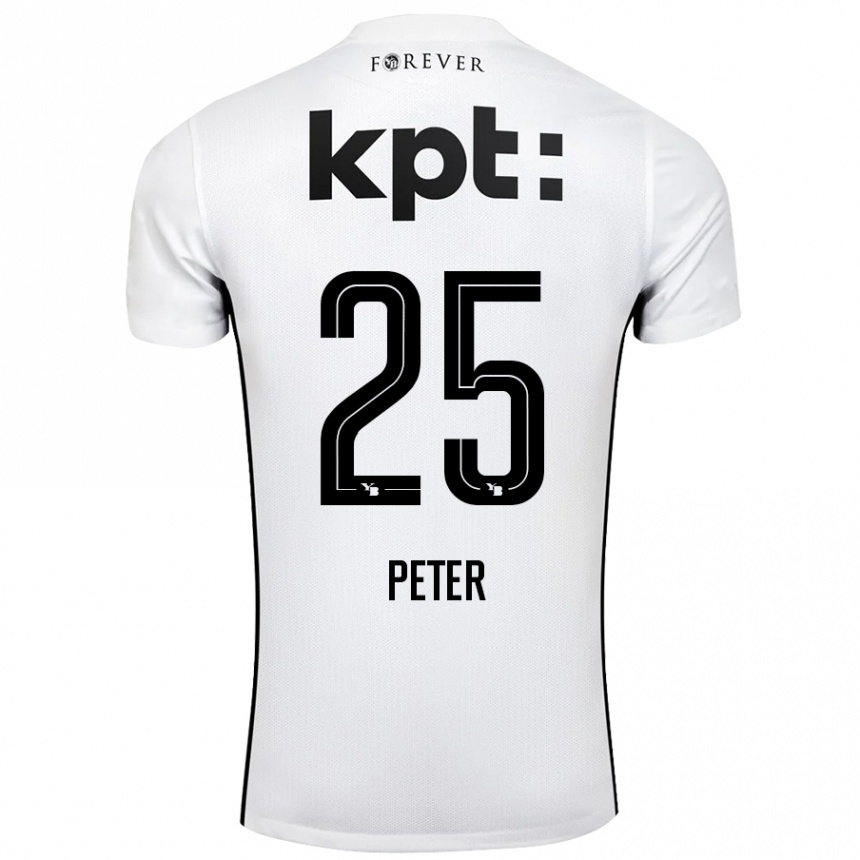 Kinder Fußball Luc Peter #25 Weiß Schwarz Auswärtstrikot Trikot 2024/25 T-Shirt Luxemburg