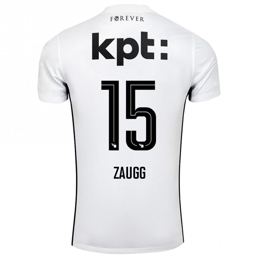 Kinder Fußball Leana Zaugg #15 Weiß Schwarz Auswärtstrikot Trikot 2024/25 T-Shirt Luxemburg