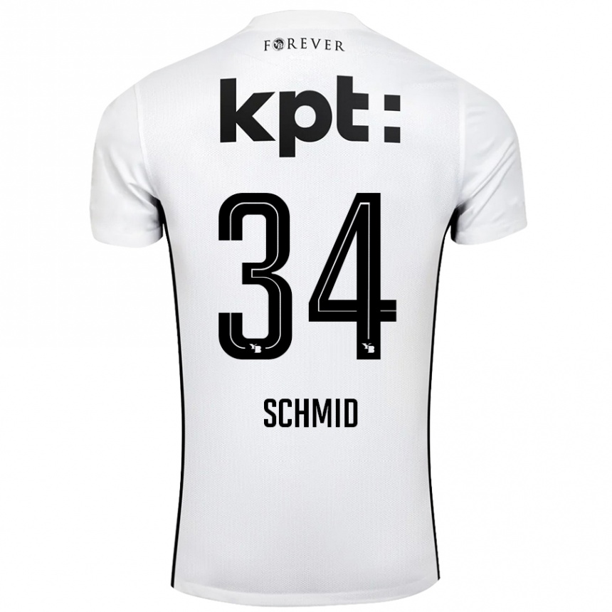 Kinder Fußball Céline Schmid #34 Weiß Schwarz Auswärtstrikot Trikot 2024/25 T-Shirt Luxemburg