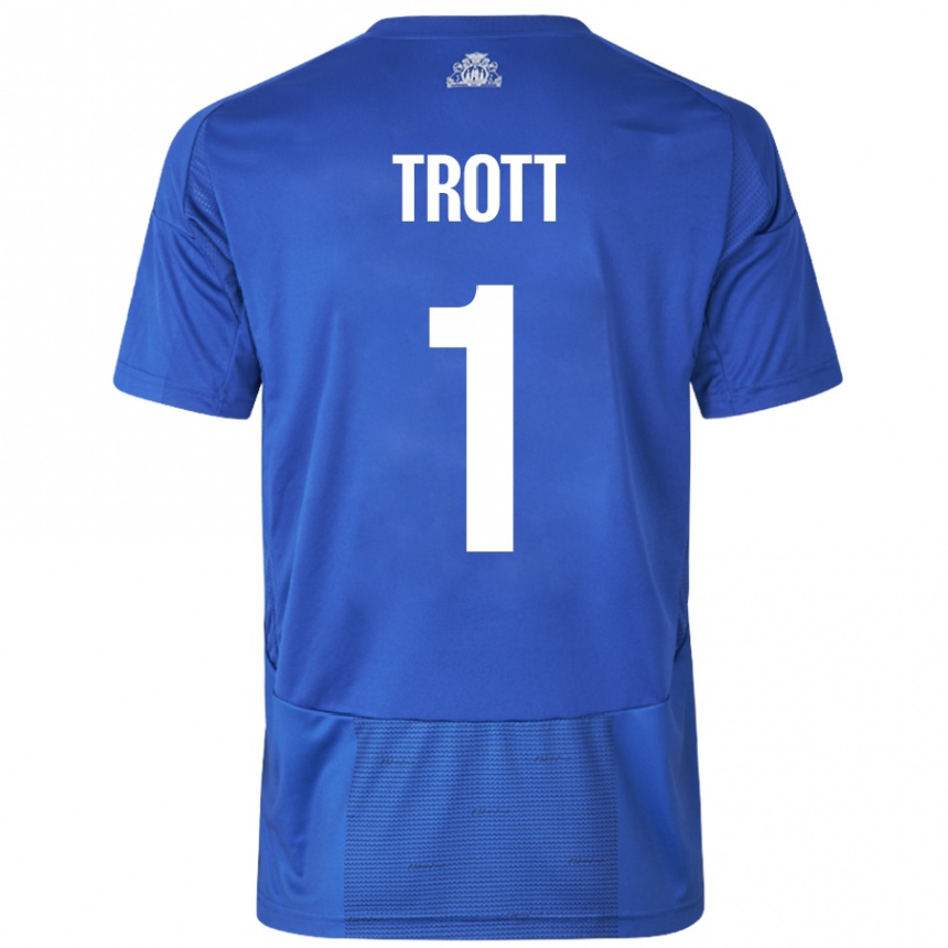 Kinder Fußball Nathan Trott #1 Weiß Blau Auswärtstrikot Trikot 2024/25 T-Shirt Luxemburg