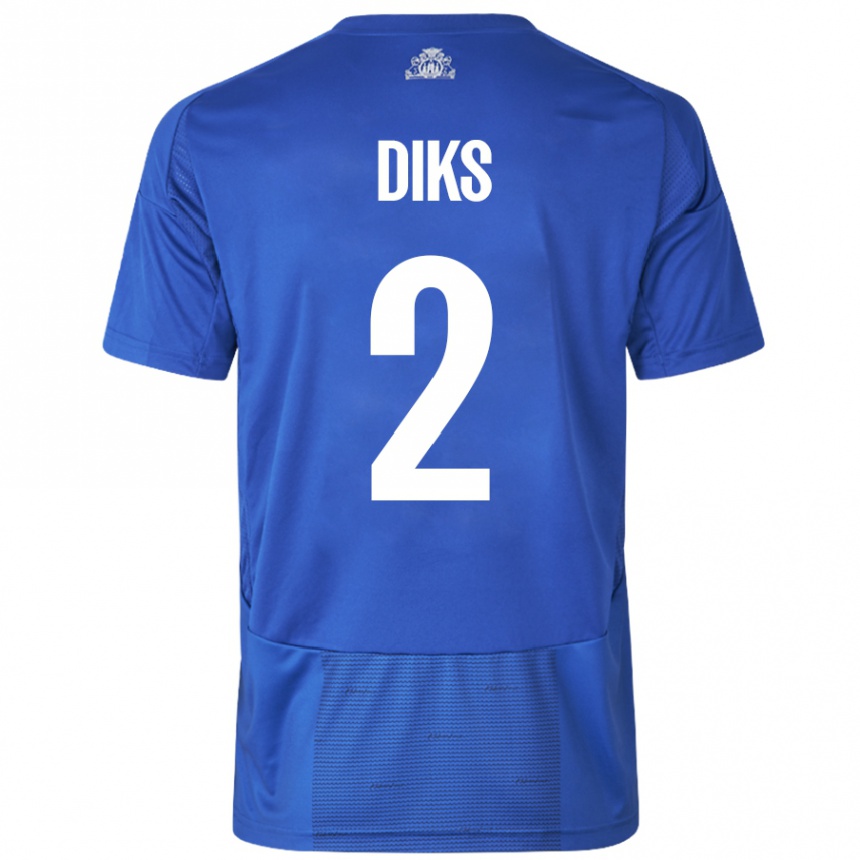 Kinder Fußball Kevin Diks #2 Weiß Blau Auswärtstrikot Trikot 2024/25 T-Shirt Luxemburg