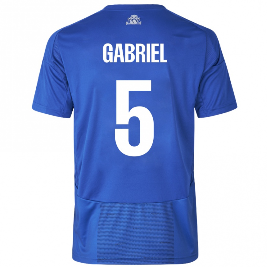 Kinder Fußball Gabriel Pereira #5 Weiß Blau Auswärtstrikot Trikot 2024/25 T-Shirt Luxemburg