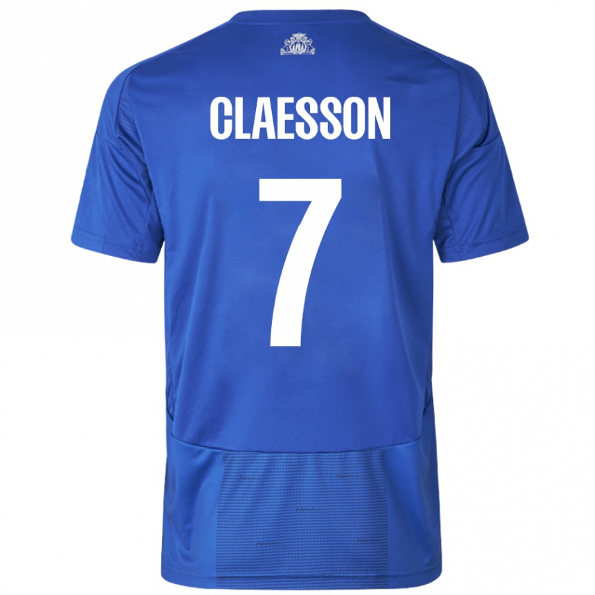 Kinder Fußball Viktor Claesson #7 Weiß Blau Auswärtstrikot Trikot 2024/25 T-Shirt Luxemburg