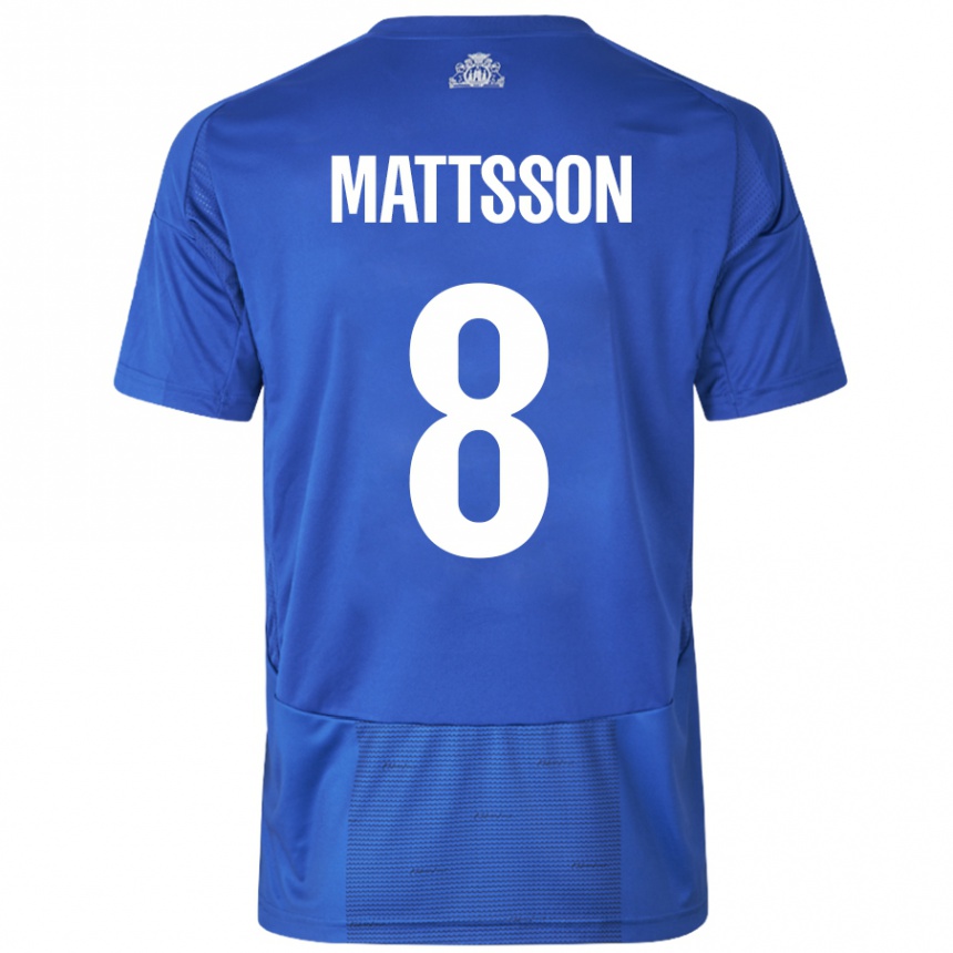 Kinder Fußball Magnus Mattsson #8 Weiß Blau Auswärtstrikot Trikot 2024/25 T-Shirt Luxemburg