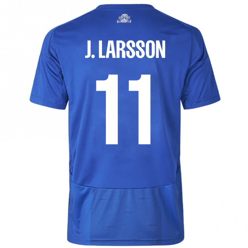 Kinder Fußball Jordan Larsson #11 Weiß Blau Auswärtstrikot Trikot 2024/25 T-Shirt Luxemburg