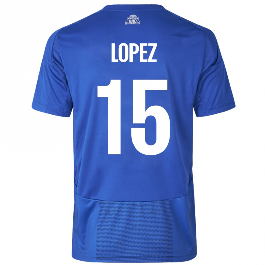 Kinder Fußball Marcos López #15 Weiß Blau Auswärtstrikot Trikot 2024/25 T-Shirt Luxemburg