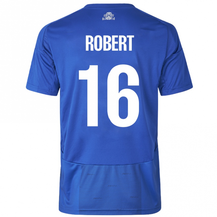 Kinder Fußball Robert #16 Weiß Blau Auswärtstrikot Trikot 2024/25 T-Shirt Luxemburg