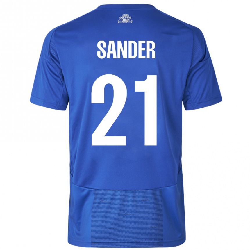 Kinder Fußball Theo Sander #21 Weiß Blau Auswärtstrikot Trikot 2024/25 T-Shirt Luxemburg