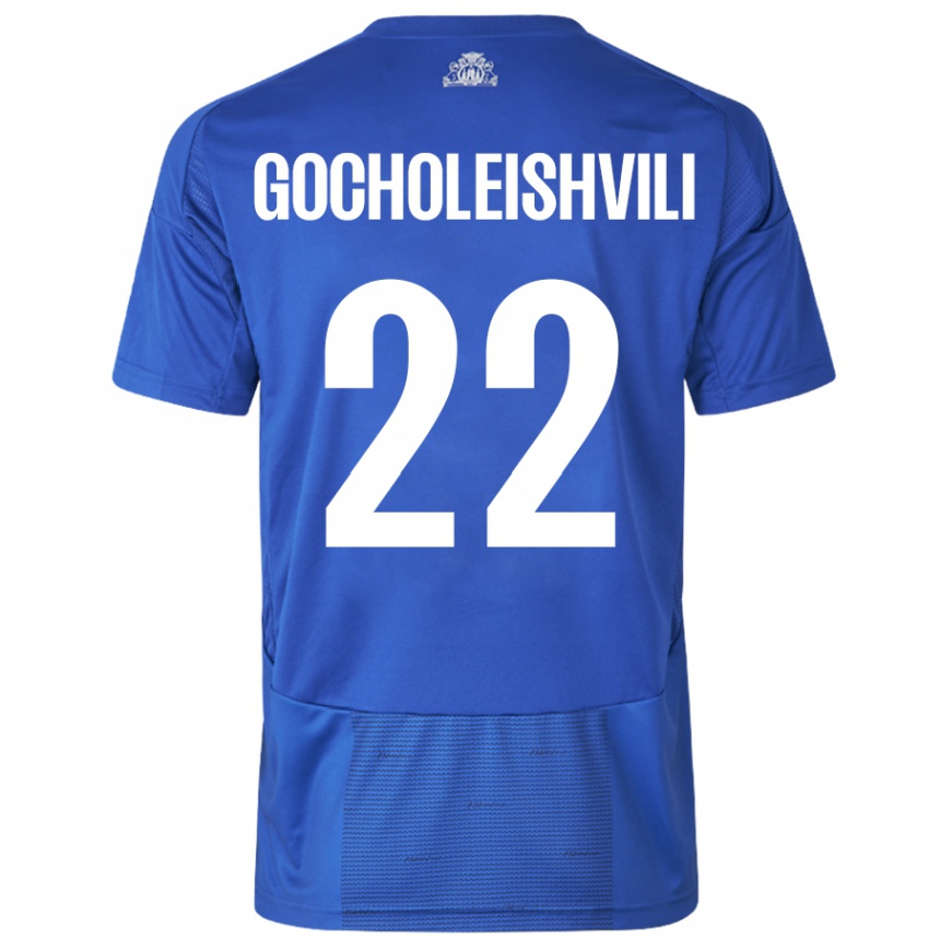 Kinder Fußball Giorgi Gocholeishvili #22 Weiß Blau Auswärtstrikot Trikot 2024/25 T-Shirt Luxemburg