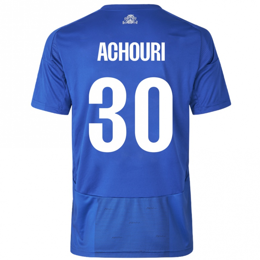 Kinder Fußball Elias Achouri #30 Weiß Blau Auswärtstrikot Trikot 2024/25 T-Shirt Luxemburg