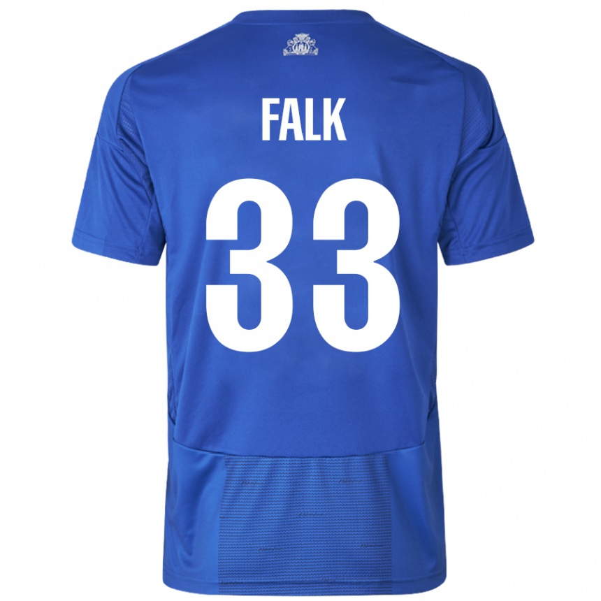 Kinder Fußball Rasmus Falk #33 Weiß Blau Auswärtstrikot Trikot 2024/25 T-Shirt Luxemburg