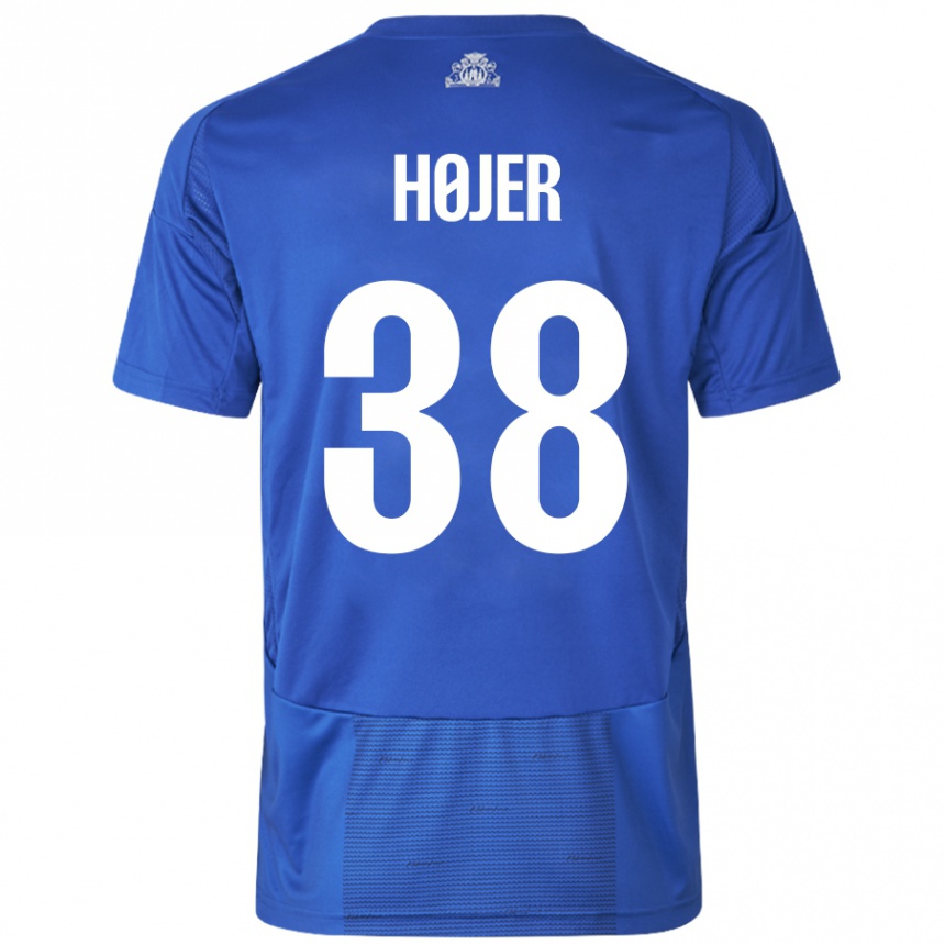 Kinder Fußball Oliver Højer #38 Weiß Blau Auswärtstrikot Trikot 2024/25 T-Shirt Luxemburg