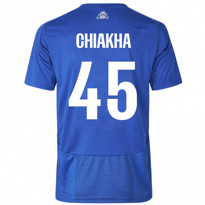 Kinder Fußball Amin Chiakha #45 Weiß Blau Auswärtstrikot Trikot 2024/25 T-Shirt Luxemburg