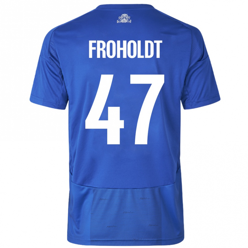 Kinder Fußball Victor Froholdt #47 Weiß Blau Auswärtstrikot Trikot 2024/25 T-Shirt Luxemburg