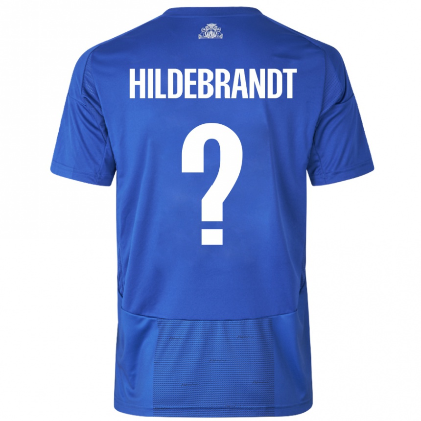 Kinder Fußball Sylvester Hildebrandt #0 Weiß Blau Auswärtstrikot Trikot 2024/25 T-Shirt Luxemburg