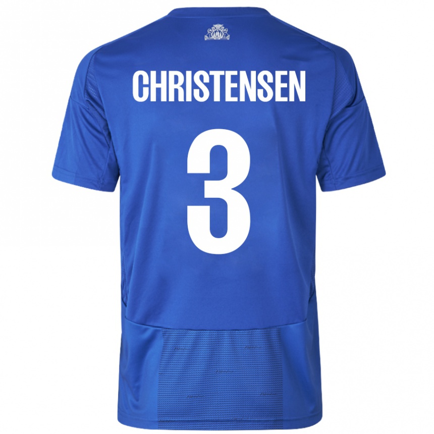 Kinder Fußball Sebastian Christensen #3 Weiß Blau Auswärtstrikot Trikot 2024/25 T-Shirt Luxemburg