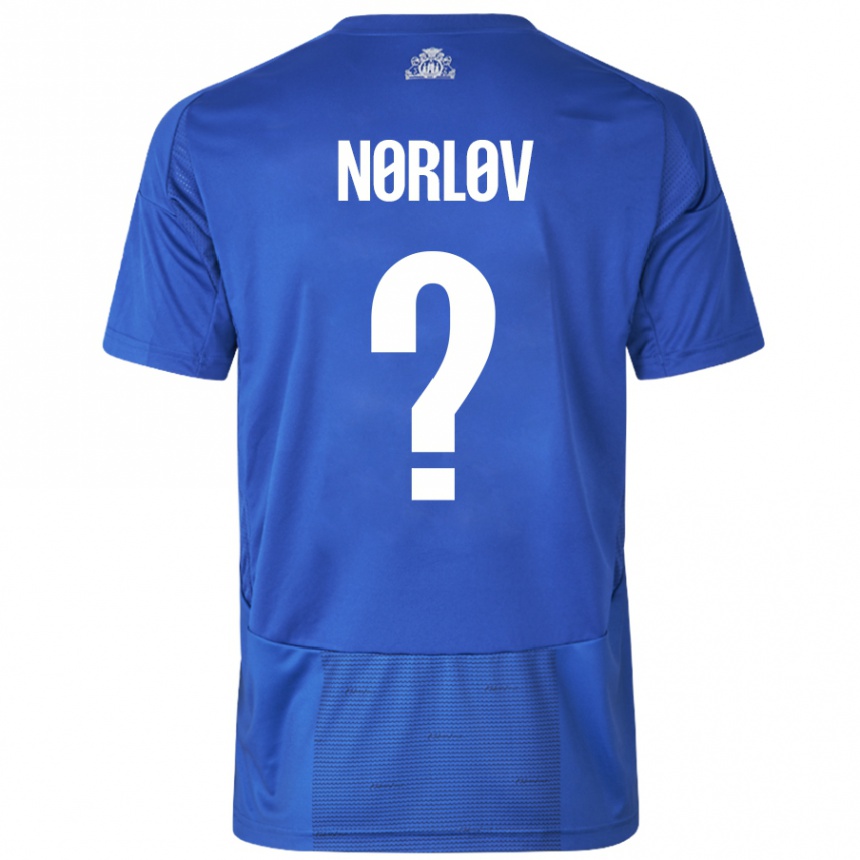 Kinder Fußball William Nørløv #0 Weiß Blau Auswärtstrikot Trikot 2024/25 T-Shirt Luxemburg