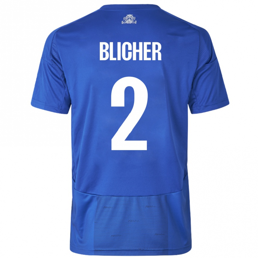 Kinder Fußball Nicolai Blicher #2 Weiß Blau Auswärtstrikot Trikot 2024/25 T-Shirt Luxemburg