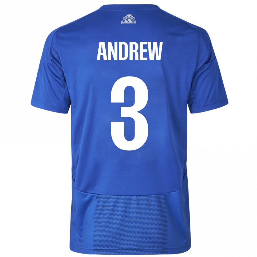 Kinder Fußball Tristan Andrew #3 Weiß Blau Auswärtstrikot Trikot 2024/25 T-Shirt Luxemburg