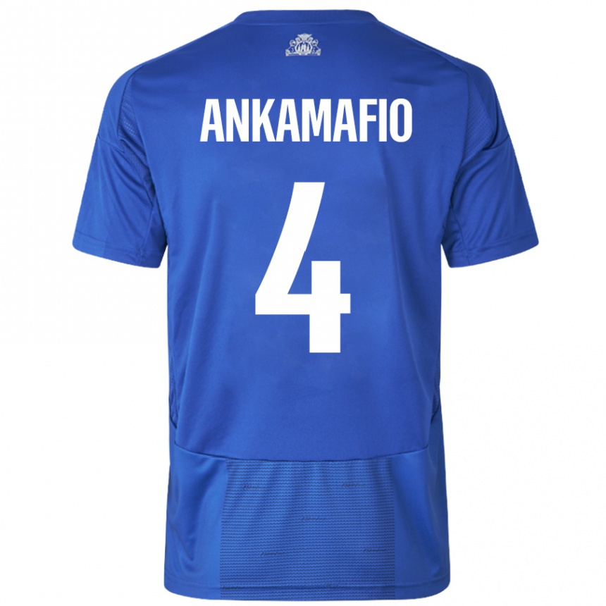 Kinder Fußball Graham Ankamafio #4 Weiß Blau Auswärtstrikot Trikot 2024/25 T-Shirt Luxemburg