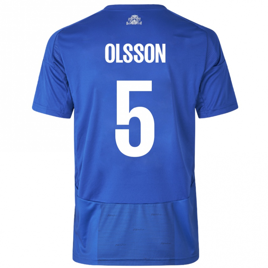 Kinder Fußball Cornelius Olsson #5 Weiß Blau Auswärtstrikot Trikot 2024/25 T-Shirt Luxemburg