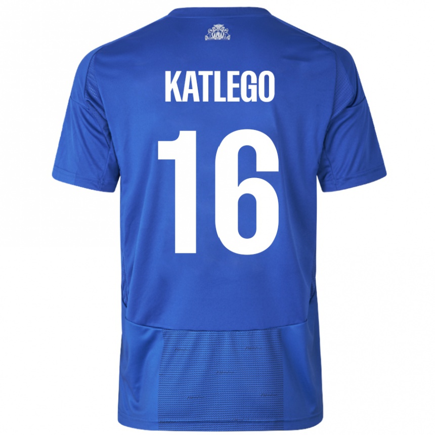 Kinder Fußball David Katlego #16 Weiß Blau Auswärtstrikot Trikot 2024/25 T-Shirt Luxemburg