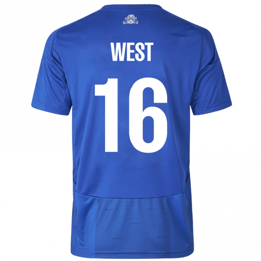 Kinder Fußball Liam West #16 Weiß Blau Auswärtstrikot Trikot 2024/25 T-Shirt Luxemburg