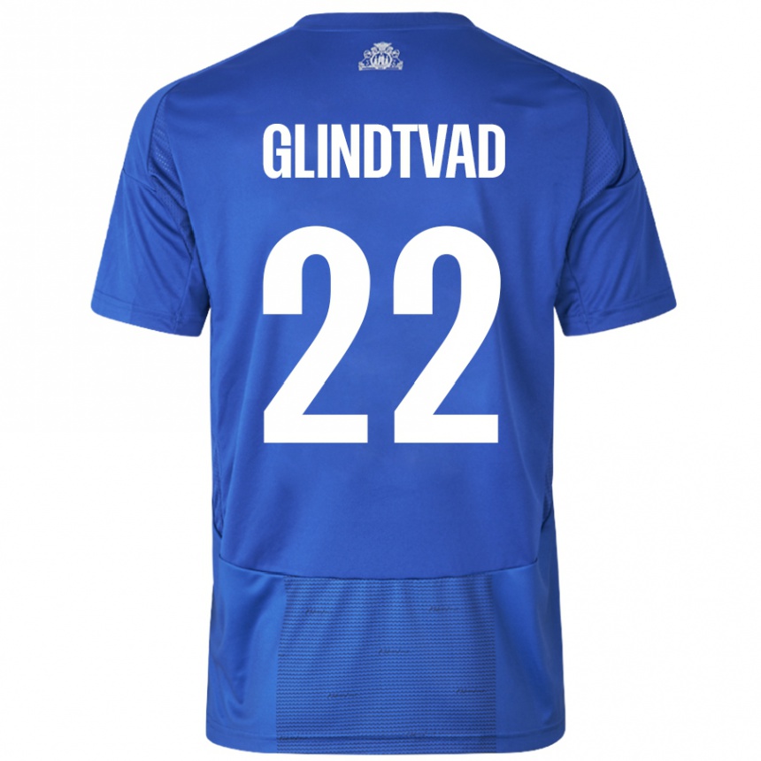 Kinder Fußball William Glindtvad #22 Weiß Blau Auswärtstrikot Trikot 2024/25 T-Shirt Luxemburg