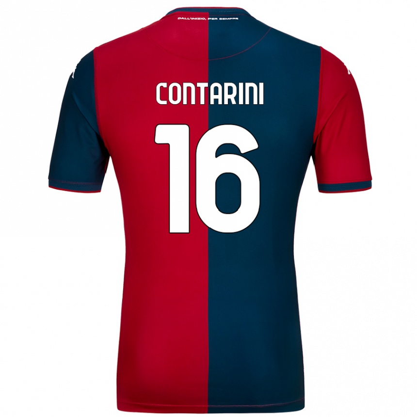 Herren Fußball Jacopo Contarini #16 Rot Dunkelblau Heimtrikot Trikot 2024/25 T-Shirt Luxemburg