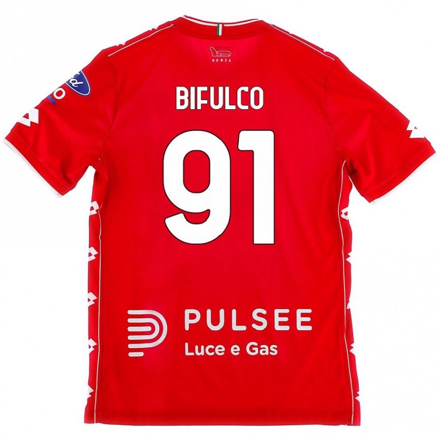 Herren Fußball Davide Bifulco #91 Rot Weiß Heimtrikot Trikot 2024/25 T-Shirt Luxemburg