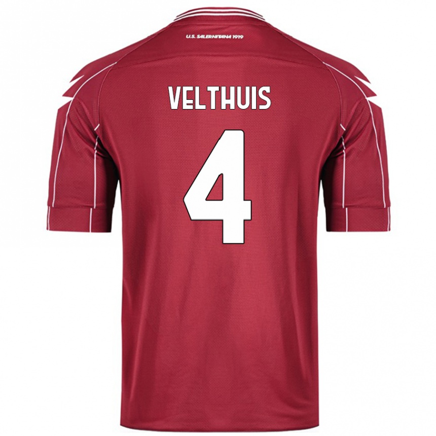 Herren Fußball Tijs Velthuis #4 Burgundrot Heimtrikot Trikot 2024/25 T-Shirt Luxemburg