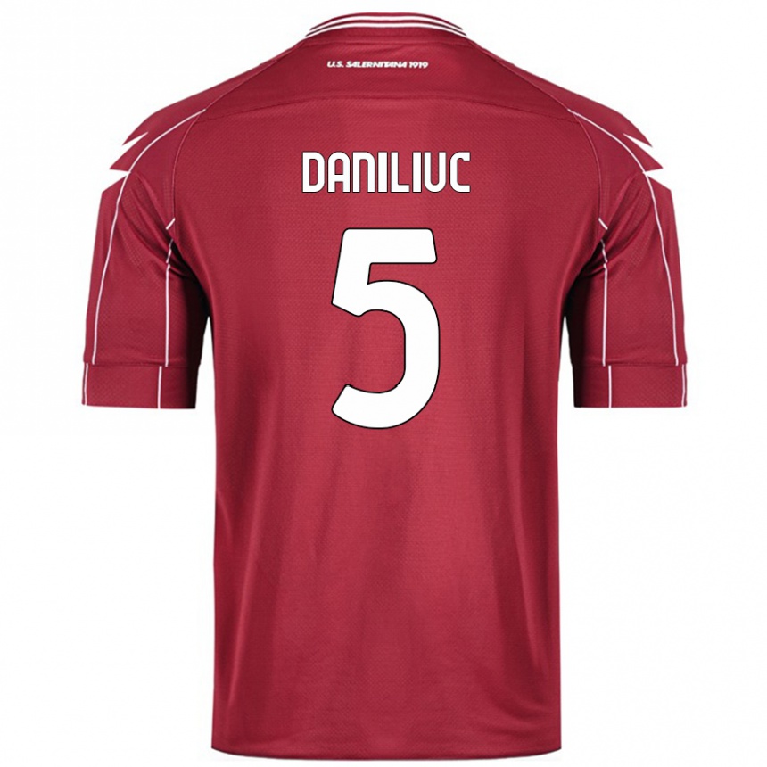 Herren Fußball Flavius Daniliuc #5 Burgundrot Heimtrikot Trikot 2024/25 T-Shirt Luxemburg