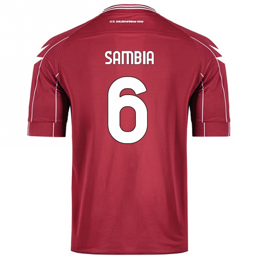 Herren Fußball Junior Sambia #6 Burgundrot Heimtrikot Trikot 2024/25 T-Shirt Luxemburg