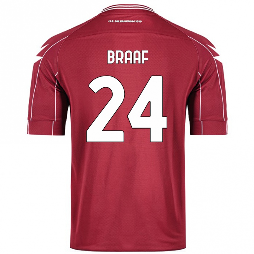 Herren Fußball Jayden Braaf #24 Burgundrot Heimtrikot Trikot 2024/25 T-Shirt Luxemburg