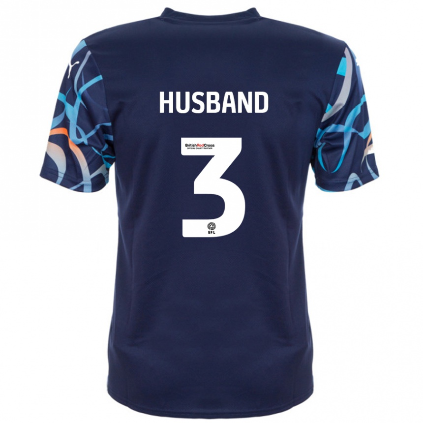 Herren Fußball James Husband #3 Marineblau Auswärtstrikot Trikot 2024/25 T-Shirt Luxemburg