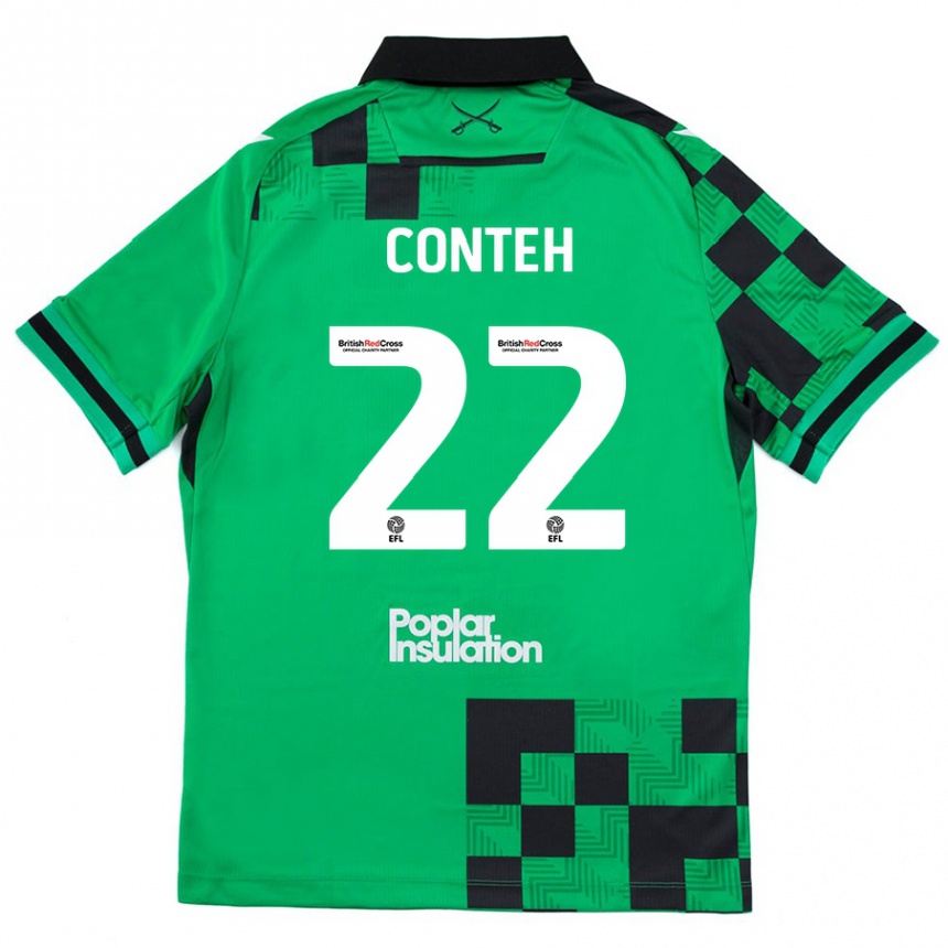 Herren Fußball Kamil Conteh #22 Grün Schwarz Auswärtstrikot Trikot 2024/25 T-Shirt Luxemburg