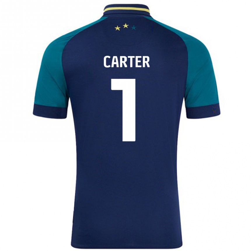 Herren Fußball Laura Carter #1 Marine Dunkelgrün Auswärtstrikot Trikot 2024/25 T-Shirt Luxemburg