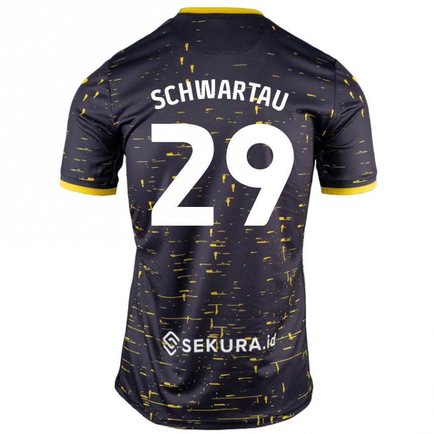 Herren Fußball Oscar Schwartau #29 Schwarz Gelb Auswärtstrikot Trikot 2024/25 T-Shirt Luxemburg